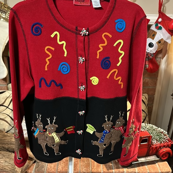 Onque Casuals | Vintage Reindeer Ugly Christmas Sweater Cardigan | XL - Picture 9 of 9